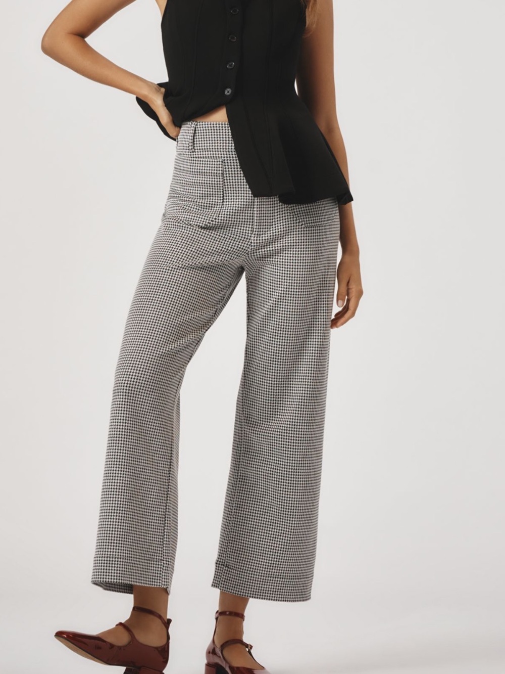 Anthropologie Colette Pants Maeve Cropped Wide Leg Houndstooth New 26 Black